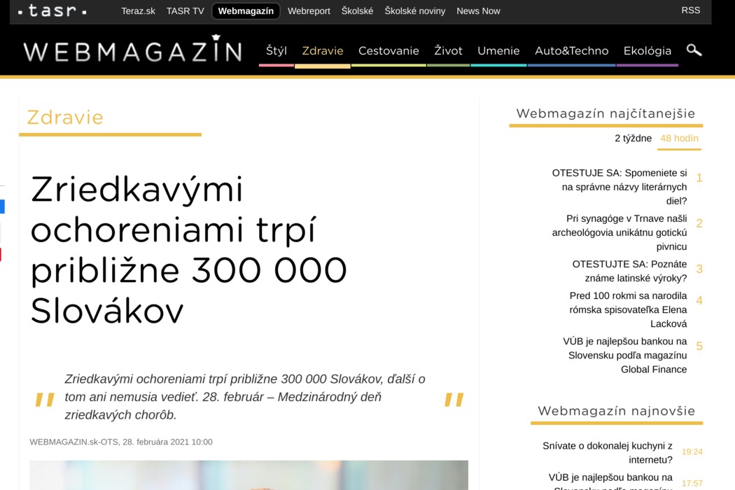 Zriedkavými ochoreniami trpí približne 300 000 Slovákov - obrázok