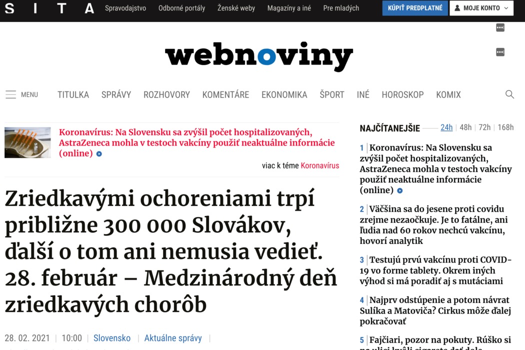 Zriedkavými ochoreniami trpí približne 300 000 Slovákov, ďalší o tom ani nemusia vedieť. 28. február – Medzinárodný deň zriedkavých chorôb - obrázok